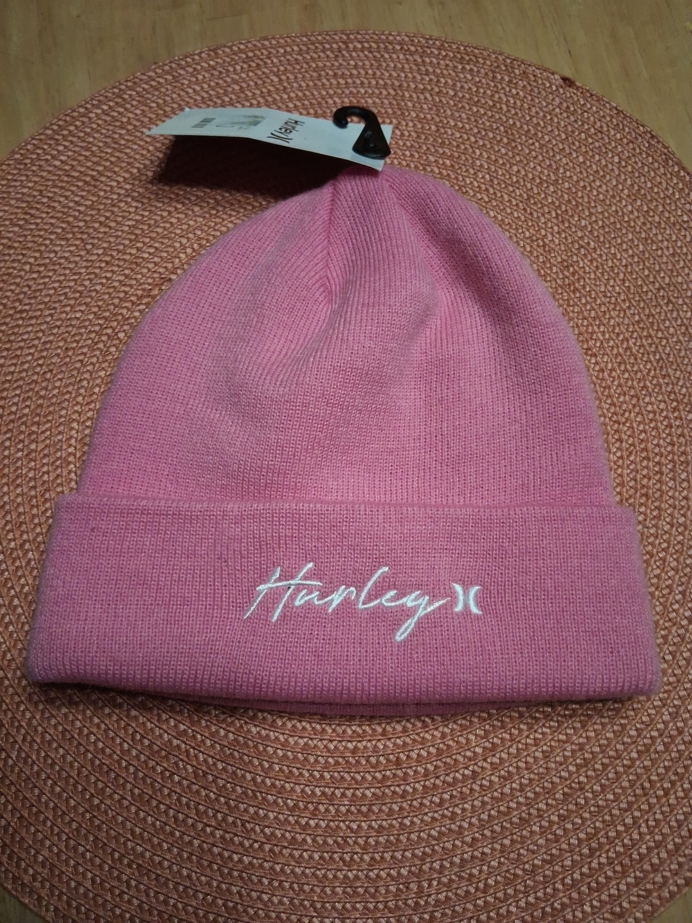 Hurley Winter Knit Script Cuff Beanie Pink w/ Stitched Logo Acrylic One Size NWT